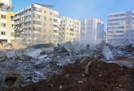 Damage to buildings in Beirut following Israeli strikes in Beirut, Lebanon